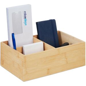 Relaxdays - Bamboo Organiser, 3 Compartments, Desk Utensils, Cosmetics, for Office or Bathroom, 9.5 x 28 x 19 cm Natural