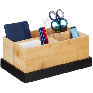 Relaxdays - Bamboo Organiser, 4-Piece Set, Desk Utensils, Cosmetics, for Office, Bathroom, Storage Tray, Natural/Black