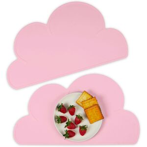 Children's Place Mat Set, 2x Pack, Cloud Design, Silicone, Easy to Clean, Kitchen, w x d: 47.5 x 26.5 cm, Pink - Relaxdays