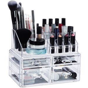 Relaxdays - Cosmetic Organiser with 4 Drawers, Makeup Kit for Lipstick, Nail Polish, Acrylic Jewellery Stand, Transparent