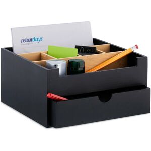 Relaxdays - Desk Organiser, 6 Compartments & Drawer & Shelf, Bamboo, HxWxD: 13x26x23.5 cm, Office Organiser, Black/Natural