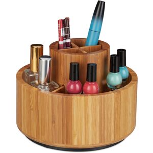 Relaxdays - Makeup Organiser, Bamboo, 360° Rotatable, Round, For Brush, Lipstick & Cosmetics, Pen Holder, d: 20cm, Natural