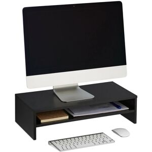 Relaxdays Monitor Stand, Additional Compartment, HWD 14.5 x 54 x 25.5 cm, Computer Screen Raiser for Desk, Modern, Black