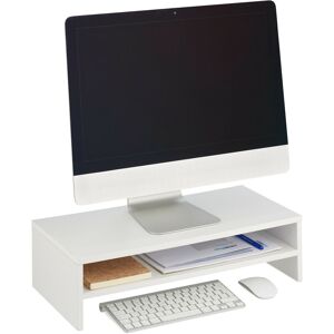 Relaxdays Monitor Stand, Additional Compartment, HWD 14.5 x 54 x 25.5 cm, Computer Screen Raiser for Desk, Modern, White