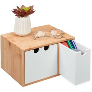Relaxdays - Desk Organiser, 2 Drawers, for Office Supplies, h x w x d: 14.5 x 25 x 20 cm, Bamboo & mdf, White/Natural