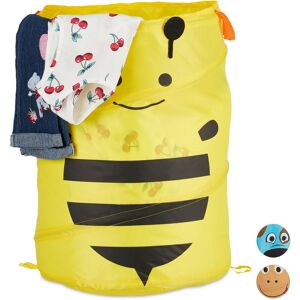 Pop-Up Laundry Hamper for Kids, Folding, 39 l, Storage Basket for Toys, h x d: 43 x 34 cm, Bee, Yellow - Relaxdays