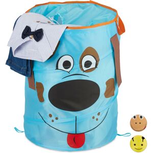 Pop-Up Laundry Hamper for Kids, Folding, 39 l, Storage Basket for Toys, h x d: 43 x 34 cm, Dog, Blue - Relaxdays