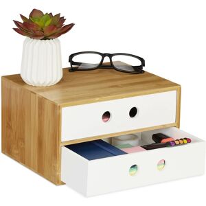 Relaxdays - Desk Organiser, 2 Drawers, Office Storage Box, HxWxD: 14 x 25 x 20 cm, Bamboo & mdf, White