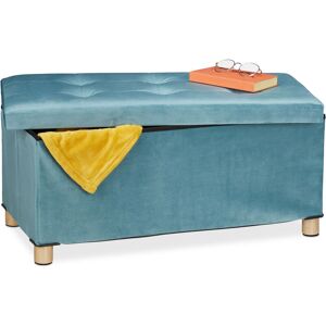 Storage Bench, Velvet Cover, Wooden Feet, h x w x d: approx. 34 x 76 x 38 cm, Turquoise - Relaxdays