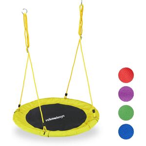 Round Nest Swing for Children & Adults, Adjustable, ø 90 cm, Spider Web Seat, For up to 100 kg, Yellow - Relaxdays