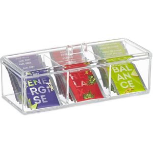 Relaxdays - Tea Box, 3 Compartments, Organiser Chest, h x w x d: 9 x 23 x 9.5 cm, Acrylic, Transparent