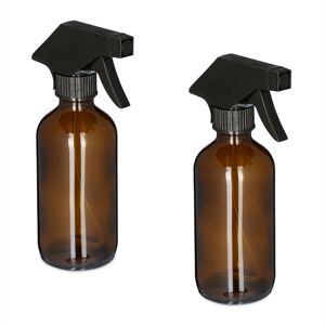 Relaxdays Set of 2 Glass Spray Bottles, 230 ml, Refillable, Nozzle, Mist & Stream, Hair & Plant Care, Cleaning, Brown