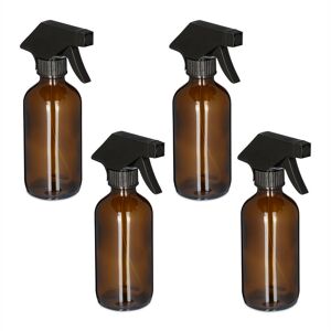 Relaxdays - Set of 4 Glass Spray Bottles, 230 ml, Refillable, Nozzle, Mist & Stream, Hair & Plant Care, Cleaning, Brown
