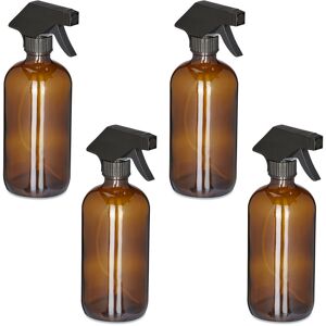 Relaxdays Set of 4 Glass Spray Bottles, 500 ml, Refillable, Nozzle, Mist & Stream, Hair & Plant Care, Cleaning, Brown