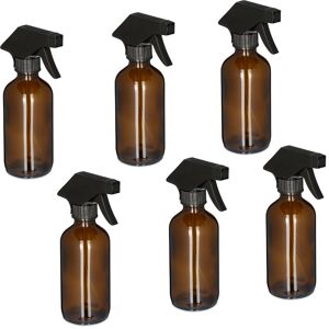 Relaxdays - Set of 6 Glass Spray Bottles, 230 ml, Refillable, Nozzle, Mist & Stream, Hair & Plant Care, Cleaning, Brown