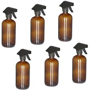 Relaxdays Set of 6 Glass Spray Bottles, 500 ml, Refillable, Nozzle, Mist & Stream, Hair & Plant Care, Cleaning, Brown