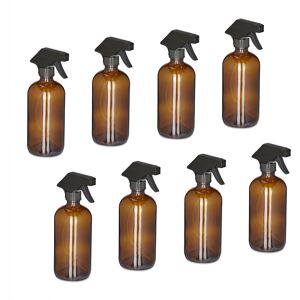 Relaxdays - Set of 8 Glass Spray Bottles, 500 ml, Refillable, Nozzle, Mist & Stream, Hair & Plant Care, Cleaning, Brown