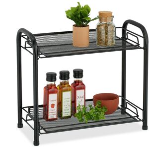 Relaxdays Spice Rack, 2 Levels, Table Shelf for Kitchen & Bathroom, Make-Up, Perfume, Metal Shelf, 33x27x17cm, Black