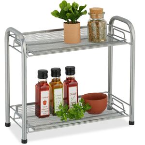 Relaxdays - Spice Rack, 2 Levels, Table Shelf for Kitchen & Bathroom, Make-Up, Perfume, Metal Shelf, 33x27x17cm, Silver