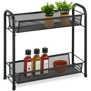 Relaxdays - Spice Rack, 2 Levels, Table Shelf for Kitchen & Bathroom, Make-Up, Perfume, Metal Shelf, 40x44x17.5cm, Black