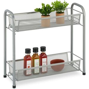 Relaxdays - Spice Rack, 2 Levels, Table Shelf for Kitchen & Bathroom, Make-Up, Perfume, Metal Shelf, 40x44x17.5cm, Silver