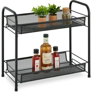 Relaxdays - Spice Rack, 2 Levels, Table Shelf for Kitchen & Bathroom, Make-Up, Perfume, Metal Shelf, 44.5x48x27cm, Black