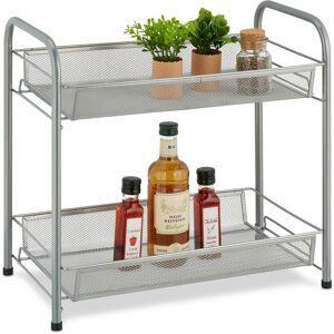 Relaxdays - Spice Rack, 2 Levels, Table Shelf for Kitchen & Bathroom, Make-Up, Perfume, Metal Shelf, 44.5x48x27cm, Silver