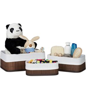 Relaxdays - Storage Basket Set of 3, Fabric Lining, Bamboo, Rectangular, Bathroom Accessories, Toys, Brown