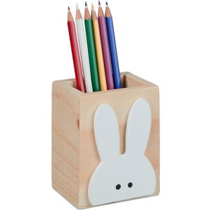 Relaxdays - Relxdays Pen Holder, Cute Bunny Motif, Stationery & Small Items Storage, Pine Wood, hwd: 10 x 8 x 6 cm, Natural/White