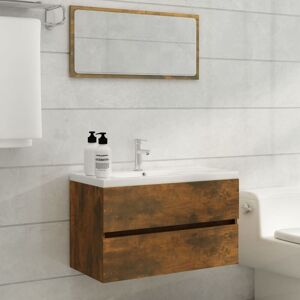 2 Piece Bathroom Furniture Set Smoked Oak Engineered Wood - Royalton