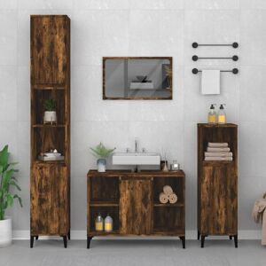 3 Piece Bathroom Furniture Set Smoked Oak Engineered Wood - Royalton