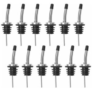 ROSE Set of 12 Classic Stainless Steel Pourer Spouts with Tapered Spout - Alcohol Pourers with Rubber Dust Caps..