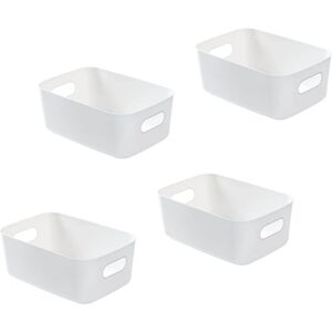Héloise - Set of 4 White Plastic Storage Basket, Kitchen Cupboard Storage, White Bathroom Drawer Storage Bin with Handle for Stackable Kitchen,