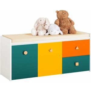 Children Kids Storage Bench with Seat Cushion,KMB82-W - Sobuy