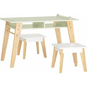 Children Table and 2 Stools Set,Art Table with Storage Shelves and Paper Roll Holder,KMB92-GR - Sobuy