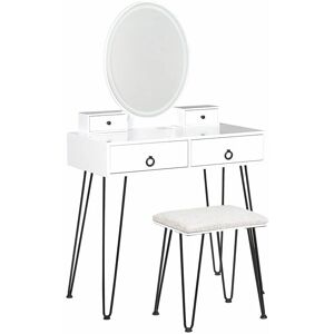 Beliani - Stylish Ornamental 4-Drawer Glam Dressing Table led Mirror White and Black Soye - White