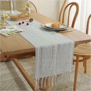 Table Runner Macrame Table Runner with Tassels, Vintage Table Runner for Home Farmhouse Dining Table Modern Table Decor (Gray 33x183cm) Denuotop