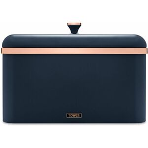 Tower - T826130MNB Cavaletto Bread Bin Storage, Carbon Steel, Removable Lid, Midnight Blue and Rose Gold