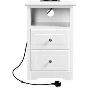 2 Drawer Bedside Table Sofa Side Table with 2 Charging Outlets and 2 usb Ports, White - white - Yaheetech