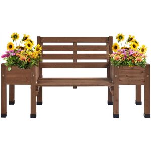 2 in 1 Outdoor Wood Bench with Planters, Brown - Yaheetech