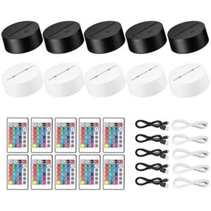 TLILY 10 Pack 3D Night LED Light Lamp Base + Remote Control USB Cable, 16 Colors Show Display Stand for Acrylic