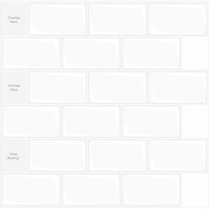 10 Pack White Self-Adhesive Tiles, Self-Adhesive Kitchen Backsplash for Kitchen and Bathroom, 3D Brick Effect Vinyl Adhesive Paper, 30 x 30 cm Ymyny