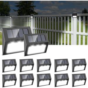 TONCHEAN 12 Pack Solar Lights Waterproof Solar Powered Stair Lights for Stairs Pathway Fence Patio Garden Driveway Cool White (Black)