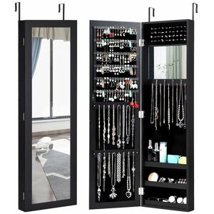 Costway - 2-IN-1 Jewelry Cabinet Wall & Door Mounted Jewelry Armoire Full-Length Mirror