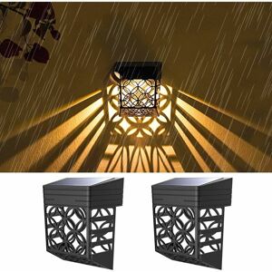 HOOPZI 2 Pack Solar Outdoor Fence Lights Waterproof led Garden Wall Fence Decorative Lights for Front Door Stairs Driveway (Warm White)
