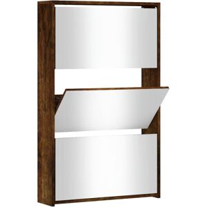 Shoe Cabinet with Mirror 3-Layer Smoked Oak 63x17x102.5 cm vidaXL