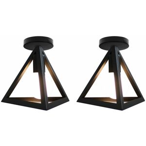 AXHUP 2pcs Ceiling Lighting Fitting Vintage, Triangle Metal Ceiling Lamp, Industrial Geometric Chandelier with Lampshade for Living Room Hallway (Black)