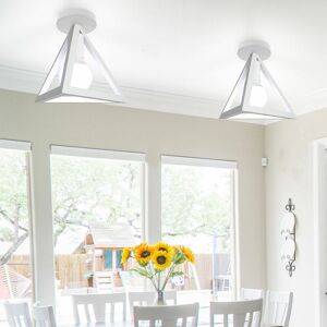 AXHUP 2pcs Ceiling Lighting Fitting Vintage, Triangle Metal Ceiling Lamp, Industrial Geometric Chandelier with Lampshade for Living Room Hallway (White)