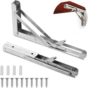 ZVD 2pcs Folding Bracket 25cm/10in, Stainless Steel Folding Shelf Bracket, Bracket for Wall Shelf, Kitchen, Bathroom, Shelves, Beds and Furniture, Load: