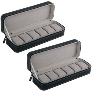 TLILY 2X 6 Slots Portable Watch Box Zipper Case Travel Storage Collectors Organizer for (Black)